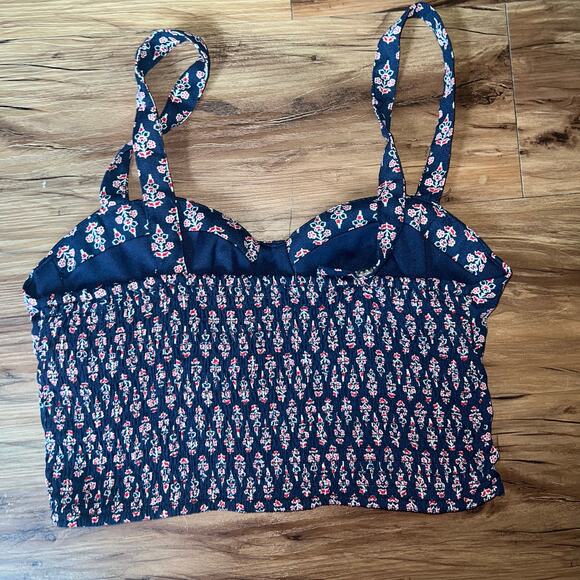 Band of Gypsies Blue Floral Crop Top Sweetheart Bustier Cami Boho Tank Medium - Picture 2 of 6